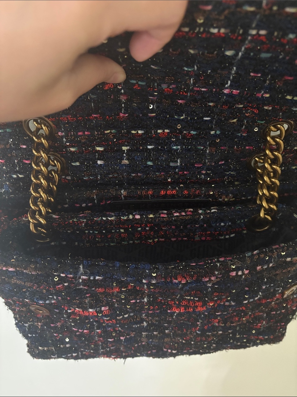 Kurt Geiger Large Kensington Tweed Bag - Navy/Gold - Picture 7 of 7
